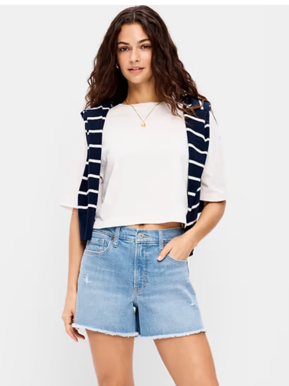 Old Navy High Rise OG Straight Distressed Shorts in Indigo Shreds Size 6